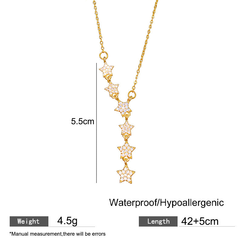 Sporty Sweet Star Titanium Steel Plated Necklace with Brass Pendant Cable Chain Unisex