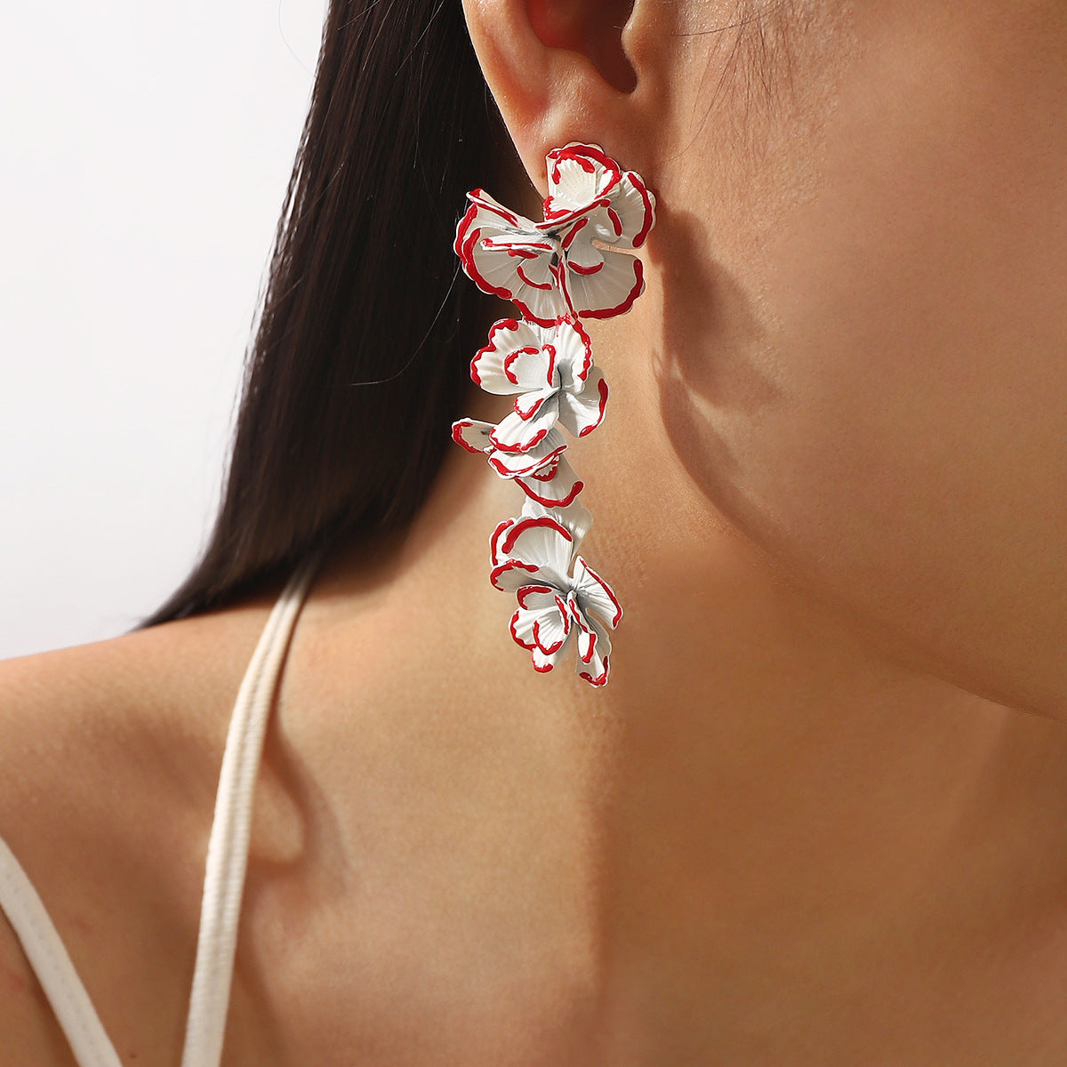 Sweet Bohemian Floral Alloy Earrings for Women with Painted Flower Pendant and Stainless Steel Posts