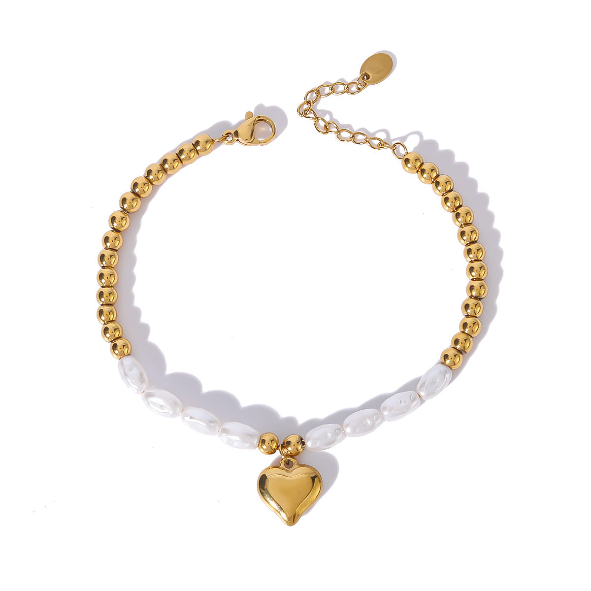INS-Inspired Heart-Shaped Pendant Stainless Steel Bracelet with 18K Gold Plating for Women