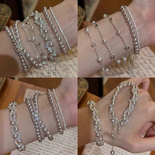 Vintage Luxury Geometric Cubic Zirconia Inlaid Pearl Bracelet for Women