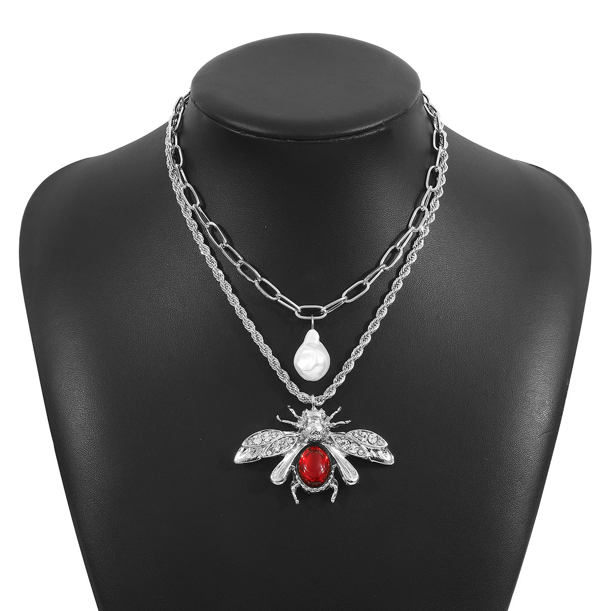 Pendientes de Aleación de Zinc con Forma de Insecto de Inspiración Vintage y Perlas Simuladas Colgantes para Mujer