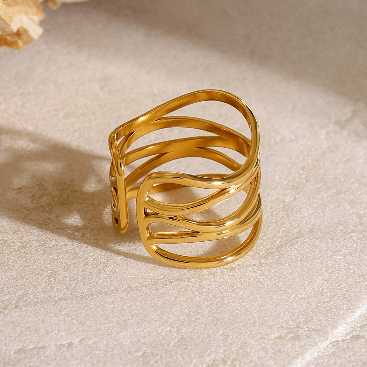 18K Gold Plated Geometric Stainless Steel Ring for Women