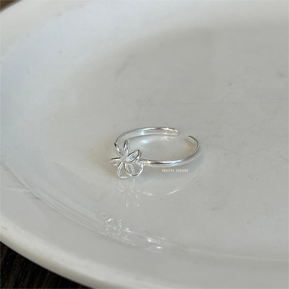Anello aperto floreale minimalista in argento sterling 925 per donna