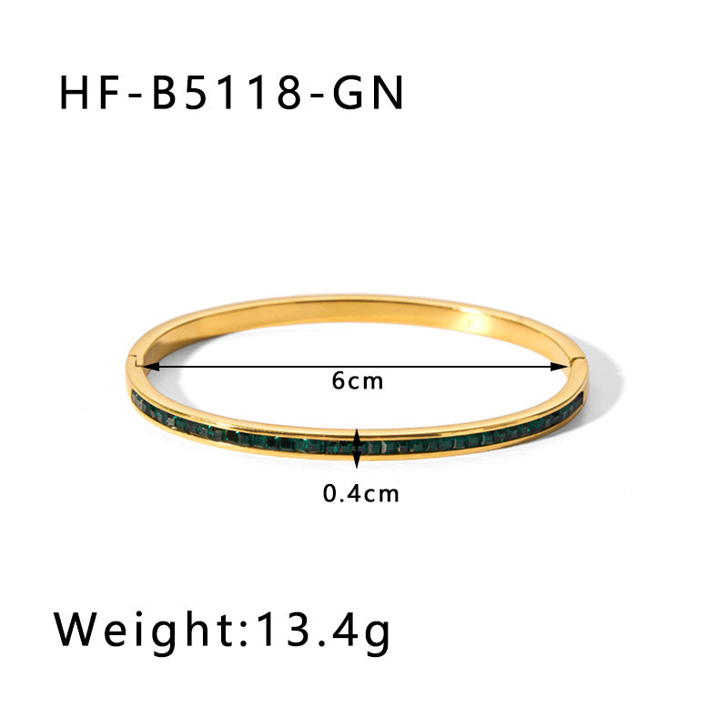 Vintage-Inspired Titanium Steel Cuff Bracelet with Zircon Inlay, Asymmetrical Design, Vacuum-Plated 18K Gold Finish for Women