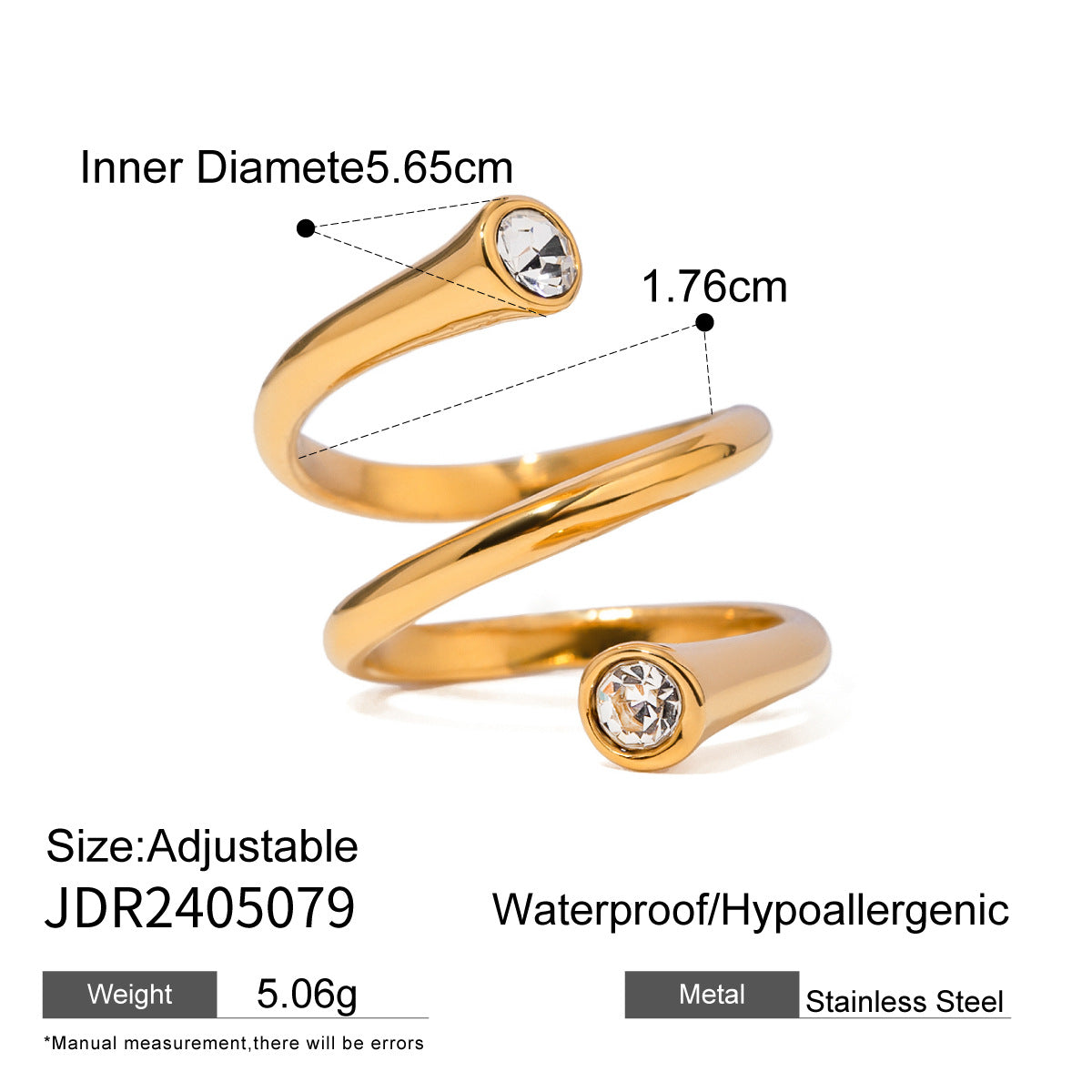 18K Gold Plated Geometric Stainless Steel Ring with Cubic Zirconia