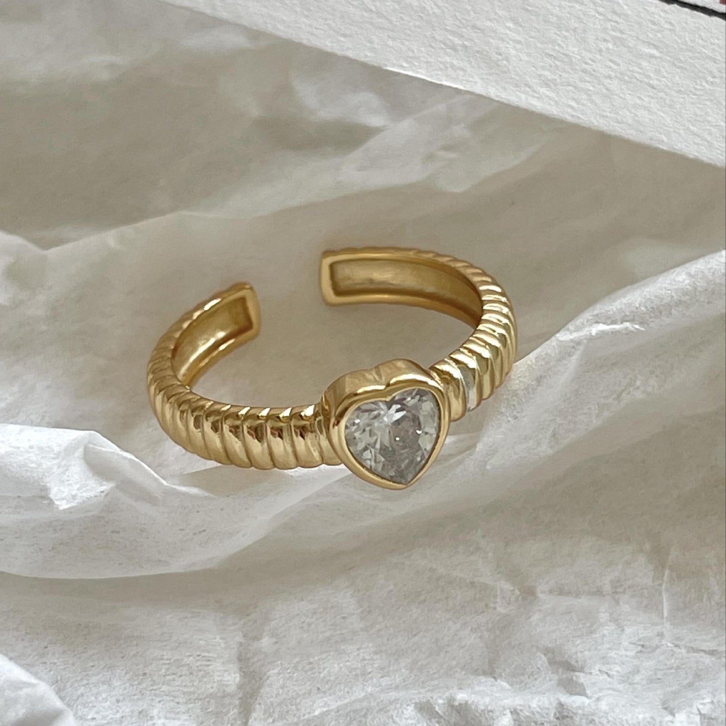 Anello Minimalista a Forma di Cuore in Argento Sterling S925 con Intarsio in Zirconi per Donna