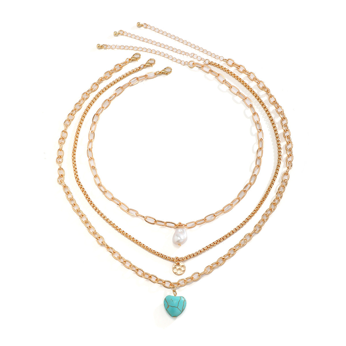 Collar con colgante de aleación con forma de corazón, de estilo barroco étnico, con acabado chapado y detalle de turquesa para mujer