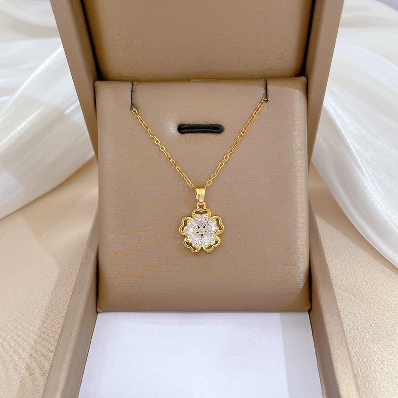 Collar de acero de titanio geométrico minimalista de lujo con incrustaciones de diamantes de imitación para mujer