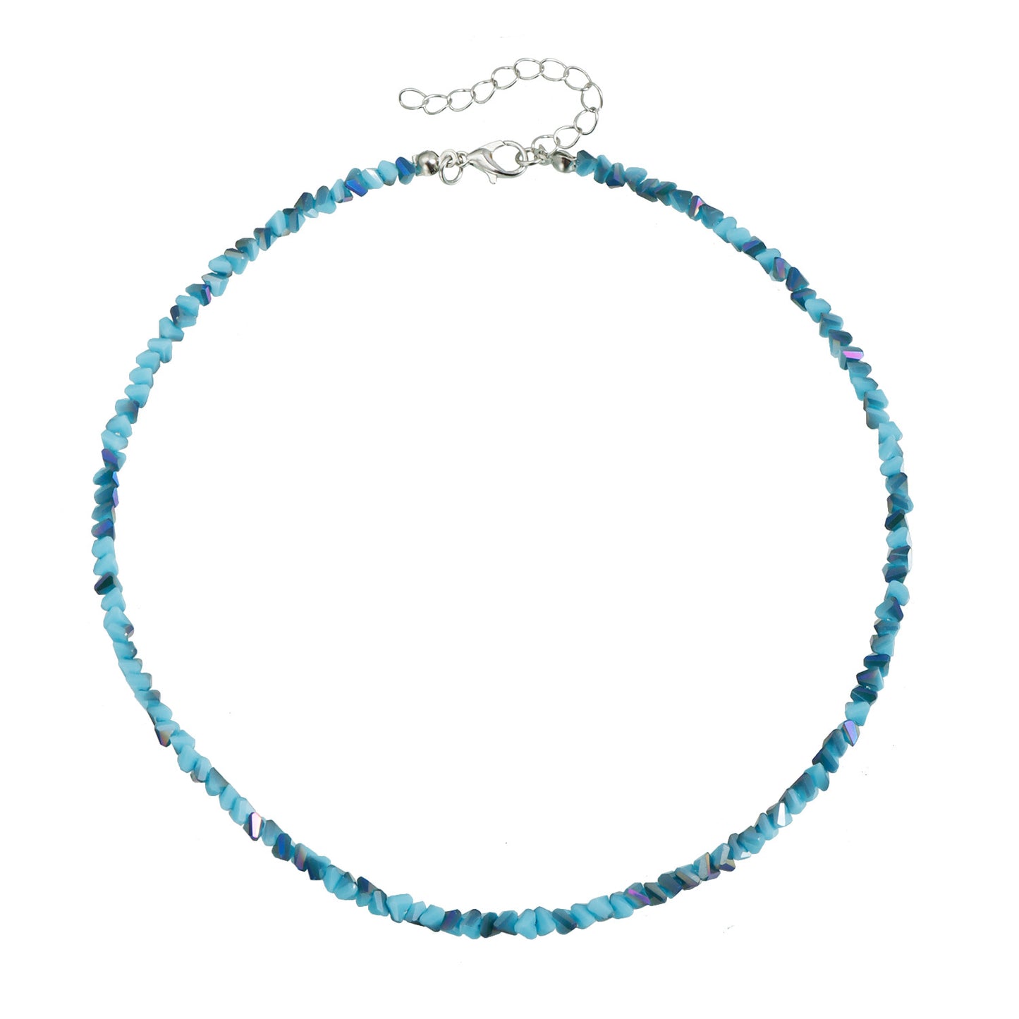 Elegant Heart Geometric Alloy Drip Oil Necklace with Faceted Glass Blue Pendant