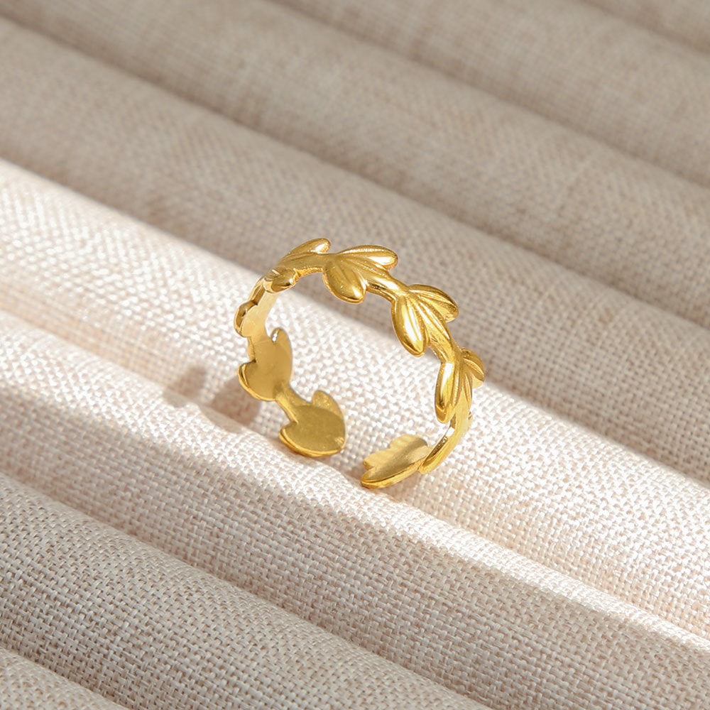 Anello Aperto Regolabile da Donna in Acciaio Inossidabile Stile INS Vintage, Geometrico e a Cuore, con Intarsio in Pietra Naturale, Elegante e Minimalista