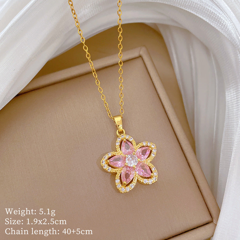 Geometric Style Titanium Steel Necklace with Copper Pendant Plated in Real Gold for Women and Men