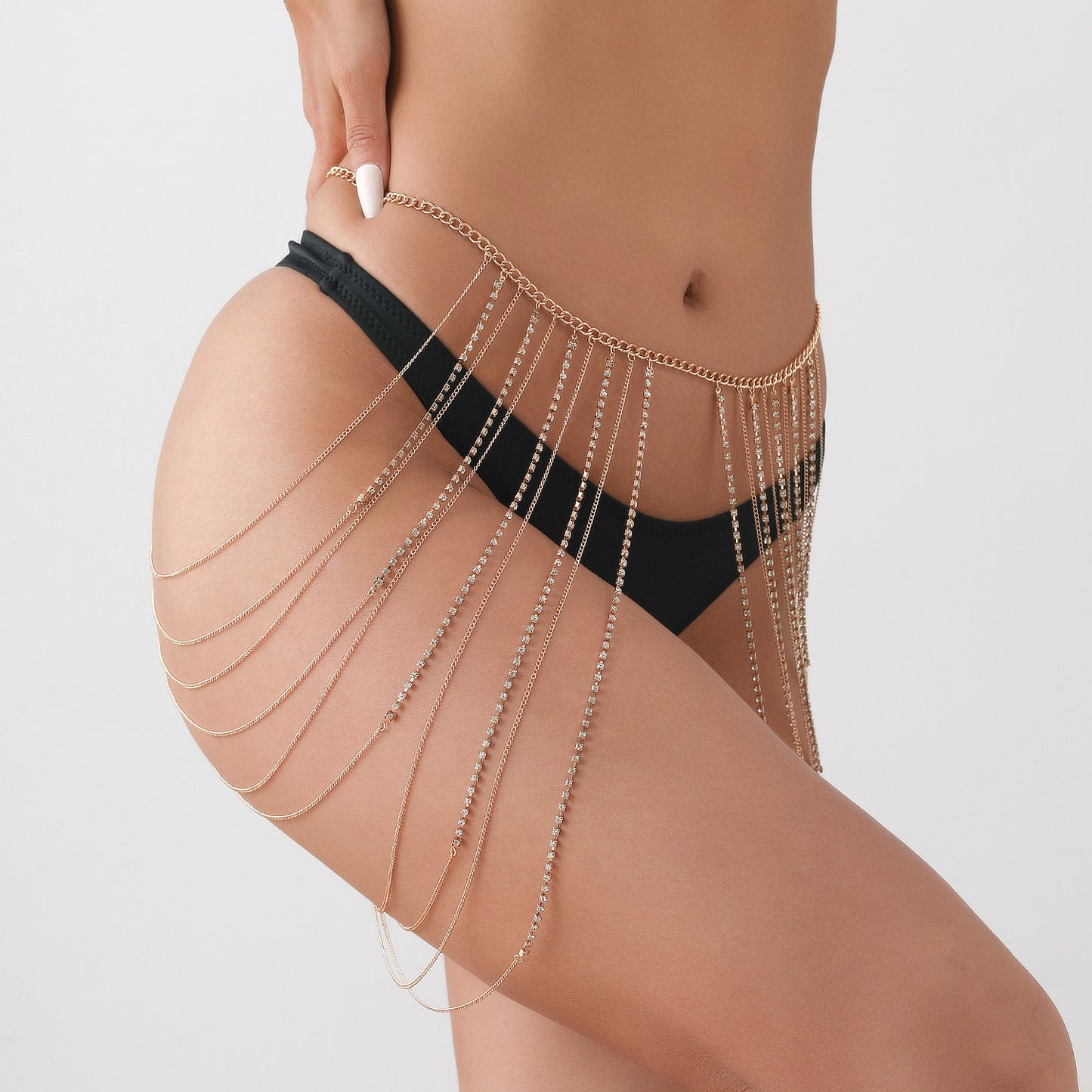 Punk Style Body Chain for Women with Rhinestone Inlay and Hollow-Out Design Adjustable Waist Chain