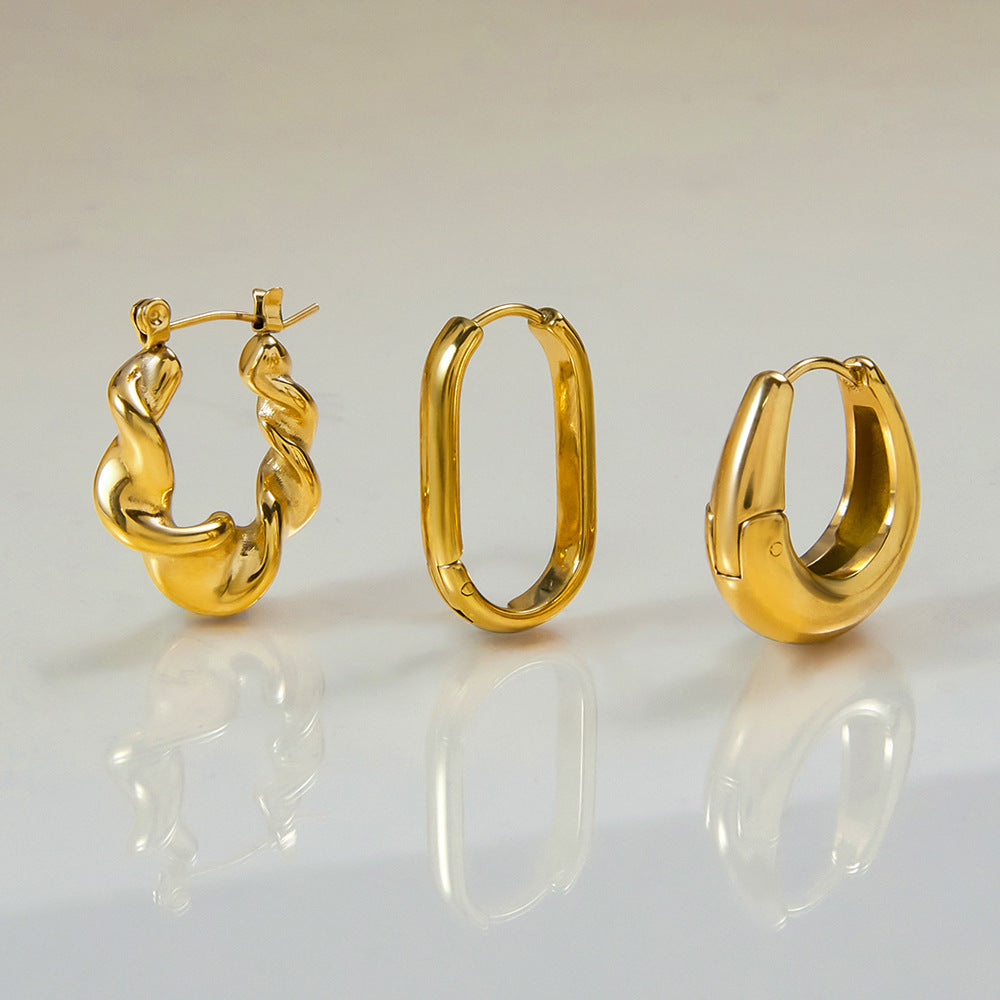 Orecchini geometrici in acciaio inossidabile con placcatura in oro 18 carati da donna, orecchini a cerchio leggeri in stile lussuoso