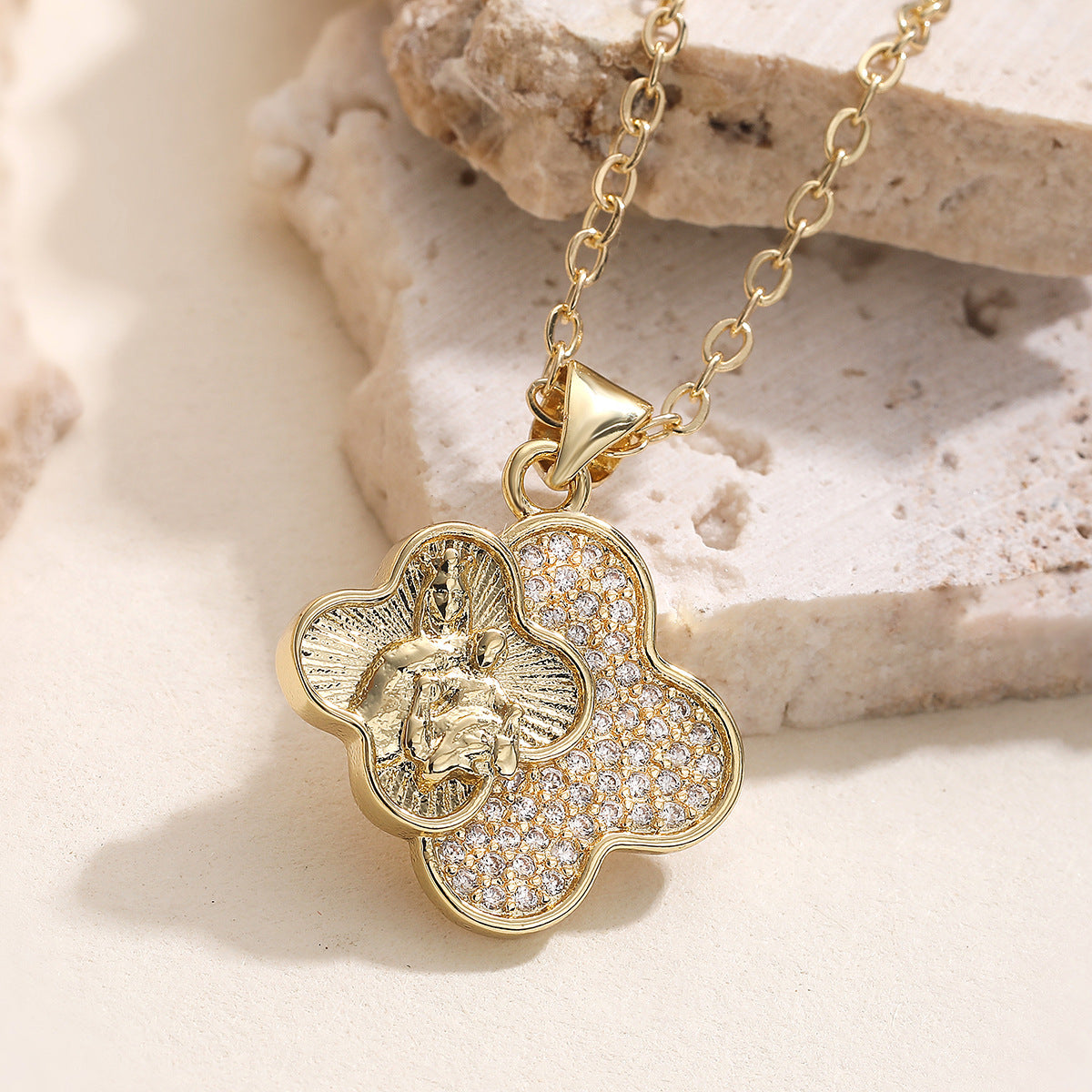 Minimalist Geometric 18K Gold Plated Brass Cubic Zirconia Pendant Necklace for Women