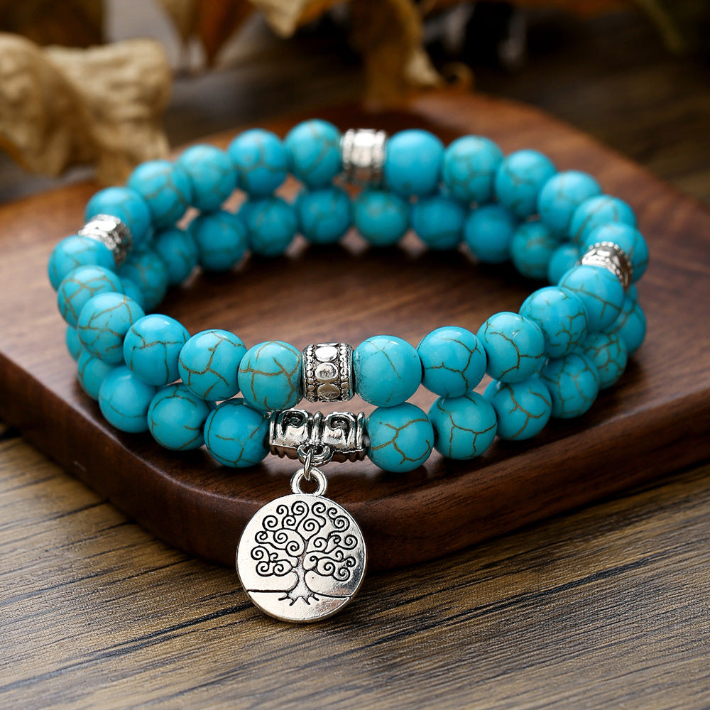 Bohemian Ethnic Geometric Wood Turquoise Beaded Adjustable Bracelet
