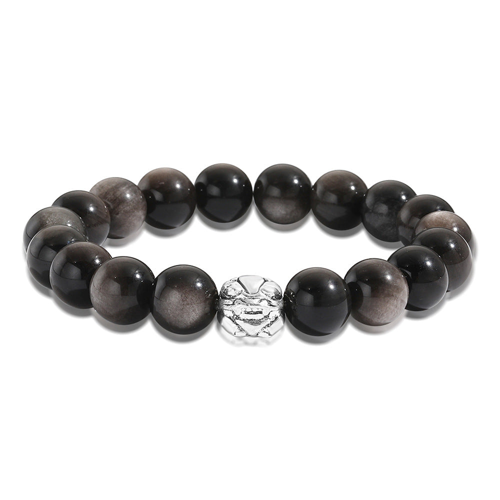 Minimalist Geometric Round Obsidian Tiger Eye Handmade Beaded Bracelet Unisex