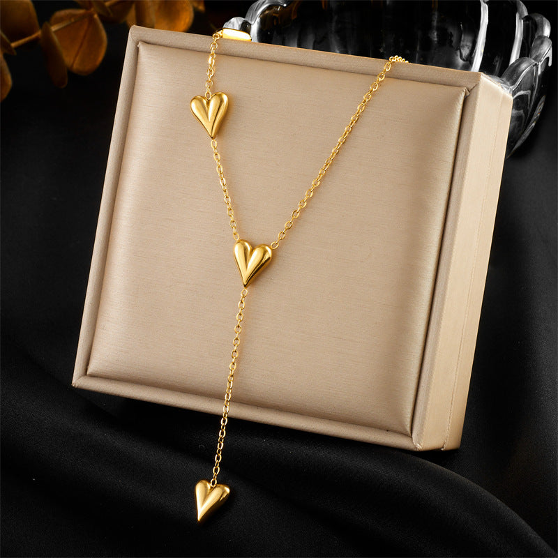 Vintage Minimalist Gold-Plated Stainless Steel Heart Butterfly Eye Pearl Pendant Multi-Layer Necklace