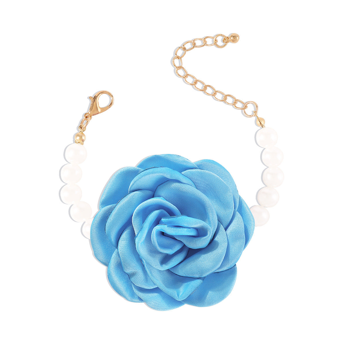 Bracciale in tessuto da donna con design a camelia fatto a mano, perle, fiori e forme geometriche, dolce e audace