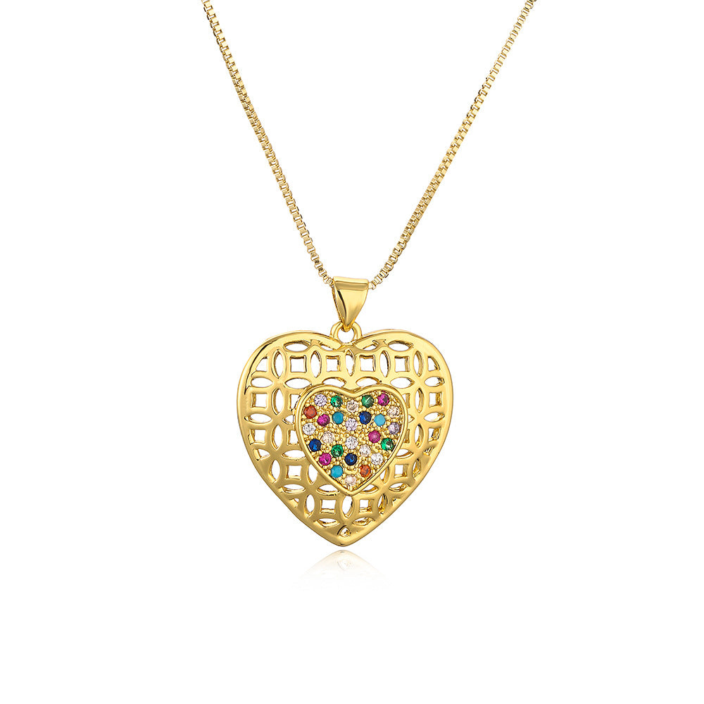 Collana con ciondolo a cuore vuoto minimalista da donna, catena a medaglione in rame con forma geometrica