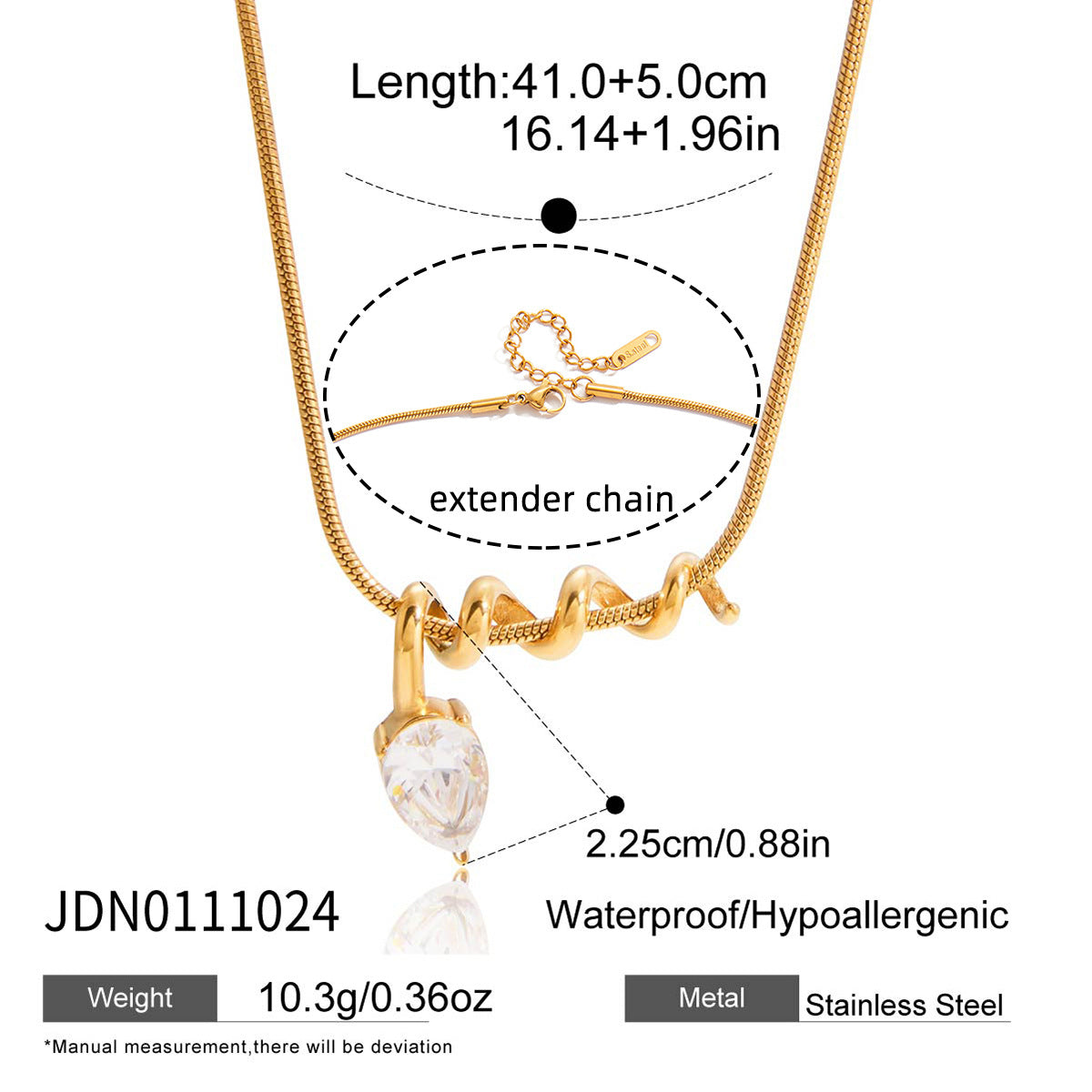 Minimalist Snake-Shaped Stainless Steel Necklace with PVD Gold Plating for Women
