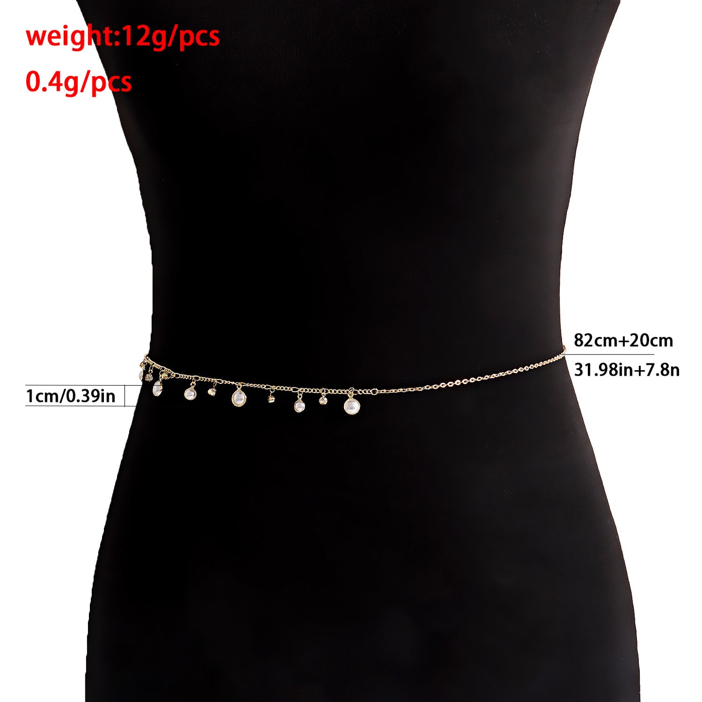 Punk Style Fringe Pearl-Look Zircon Pendant Waist Chain for Women in Metal