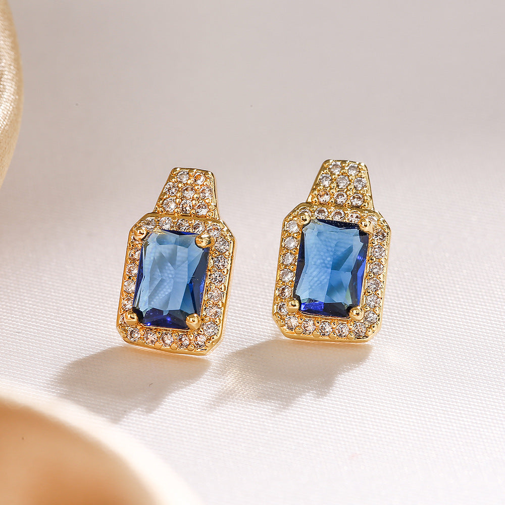 Minimalist Square Zircon Stud Earrings for Women in Copper with Gold Plating and Micro-Pave Setting