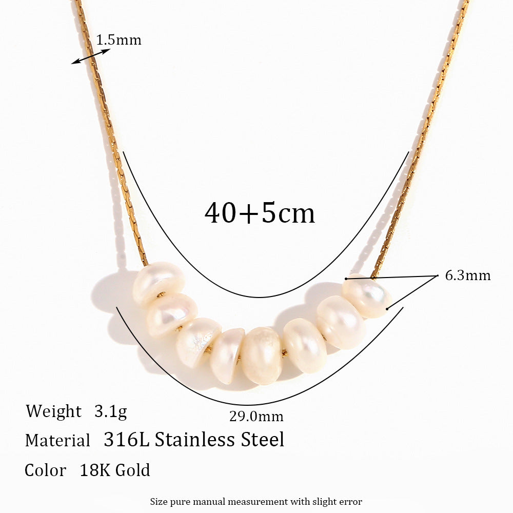 Collana da donna alla moda con ciondolo di perle d'acqua dolce placcato oro 18 carati in acciaio inossidabile geometrico
