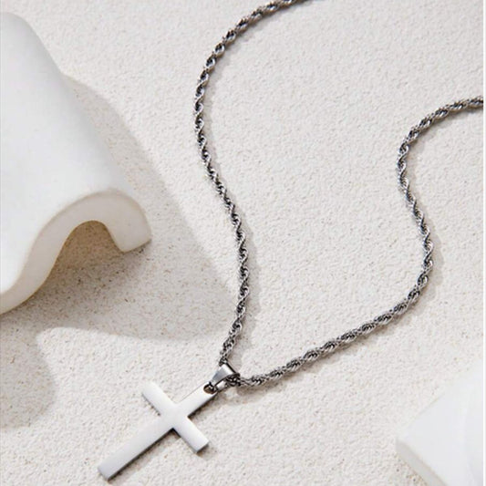 Collar con colgante de cruz de acero inoxidable geométrico minimalista con acabado pulido para uso diario unisex