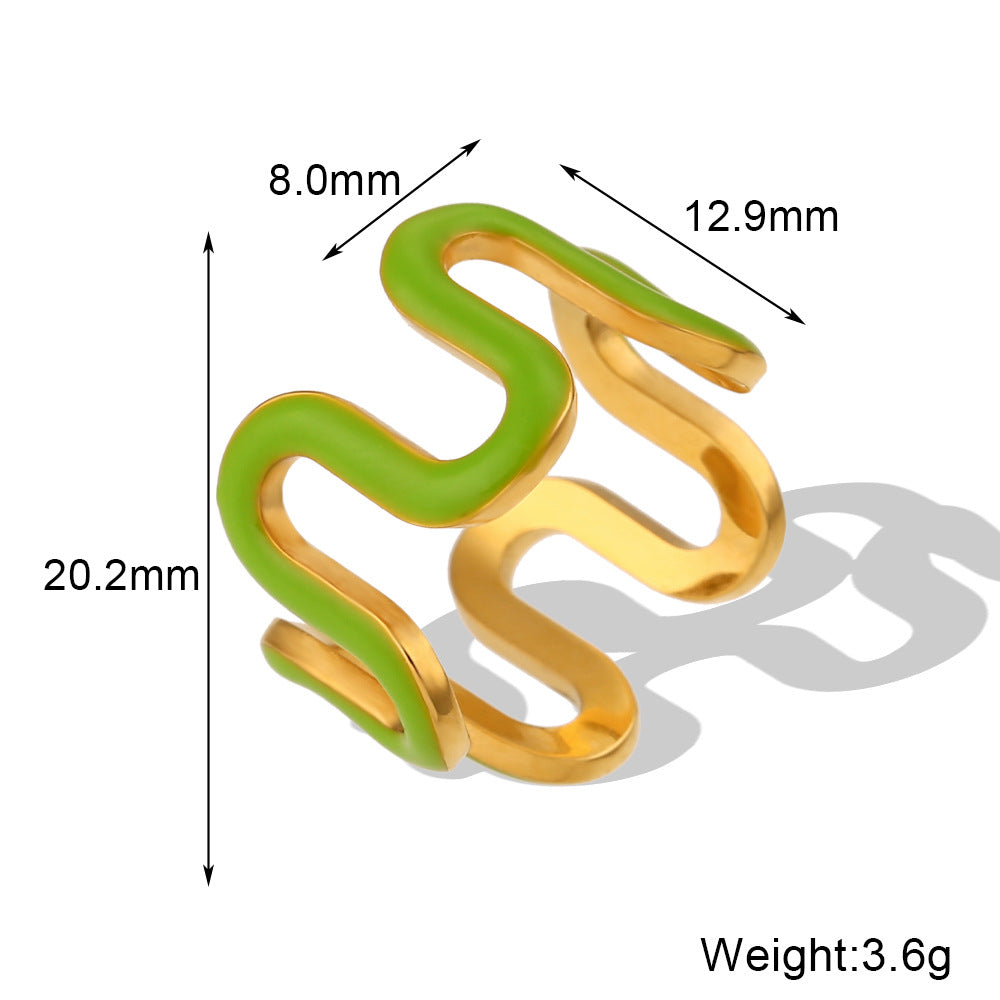 Anello minimalista Y2K a forma d'onda in acciaio inossidabile da donna con placcatura in oro 18 carati e finitura smaltata