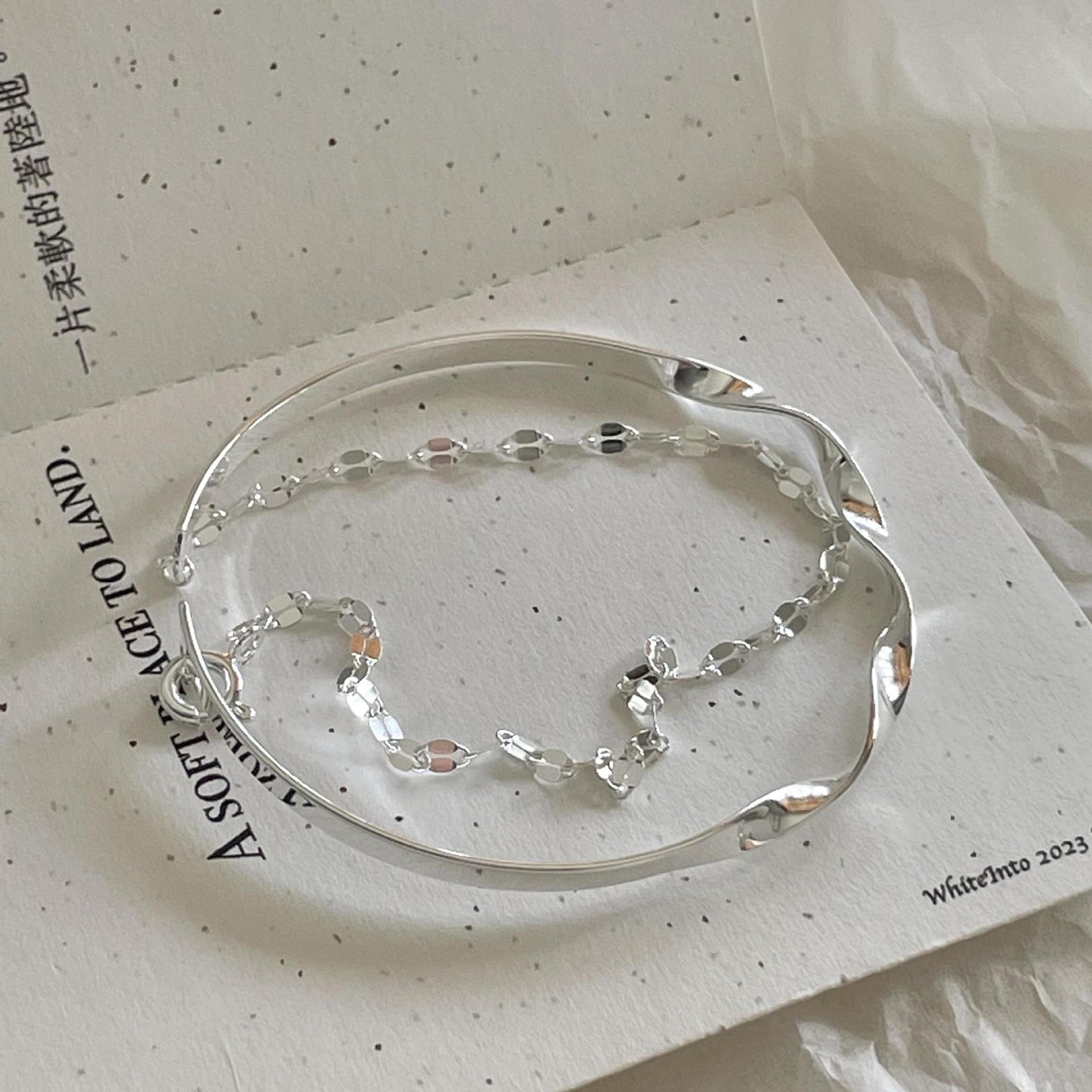 Pulsera de doble capa geométrica chapada en plata de ley 925 minimalista para mujer