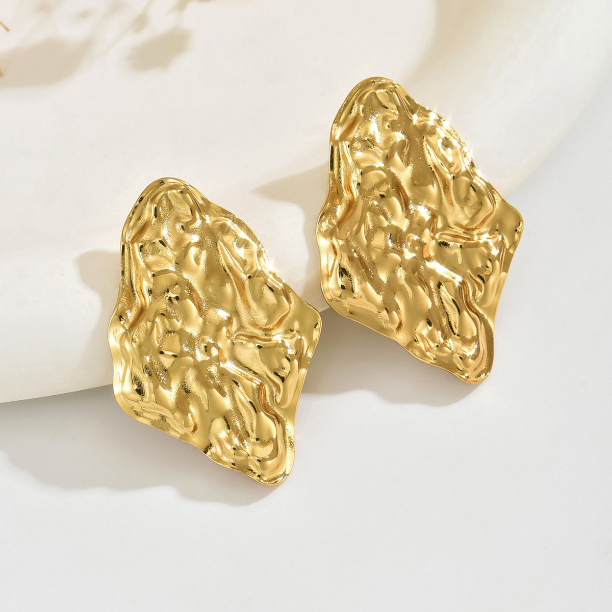 Vintage Elegant Irregular Pleated Geometric Stainless Steel Earrings