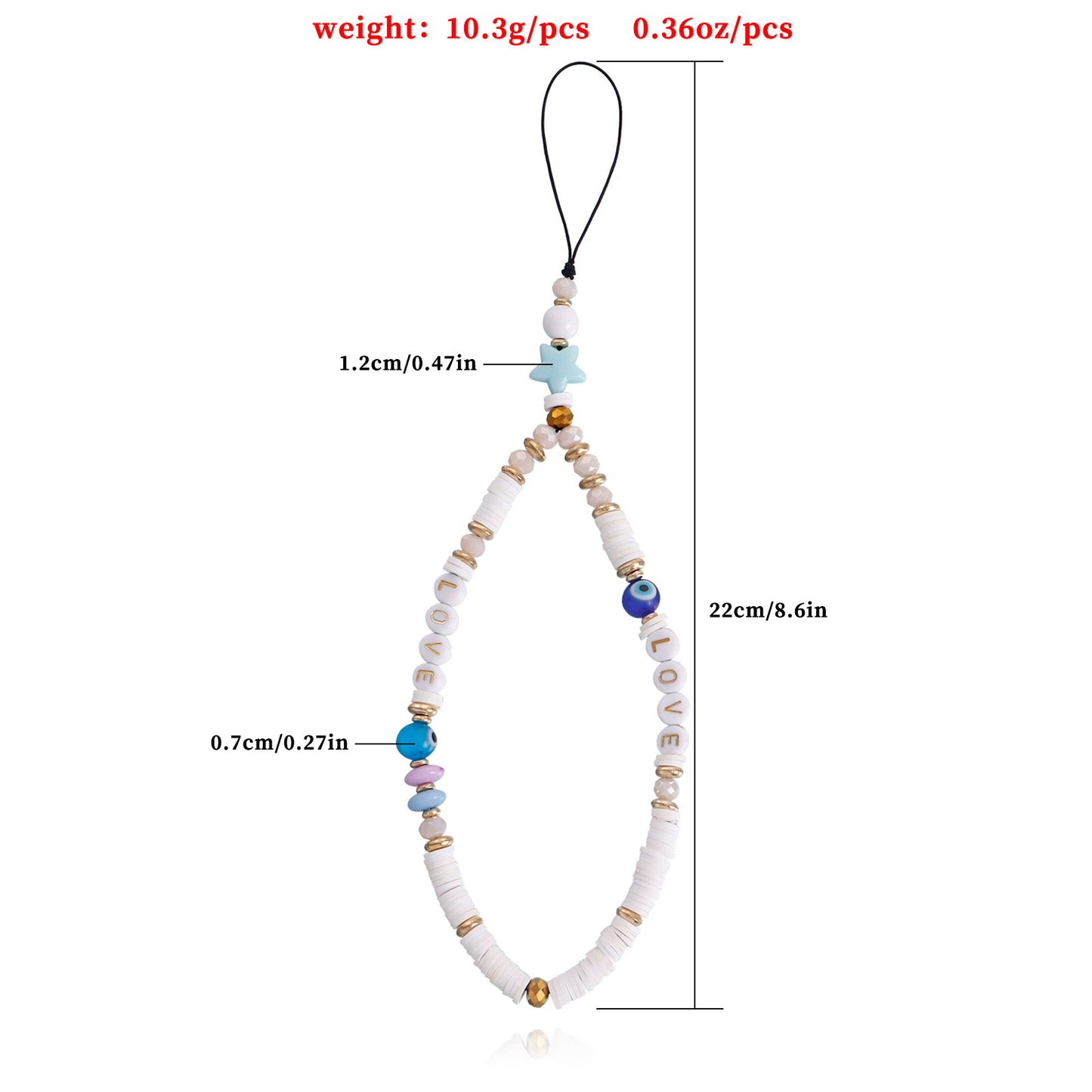 Elegante ciondolo per telefono da donna Chic LOVE Letter Evil Eye con corpo in lega e finitura galvanizzata, cordino per telefono intrecciato a mano