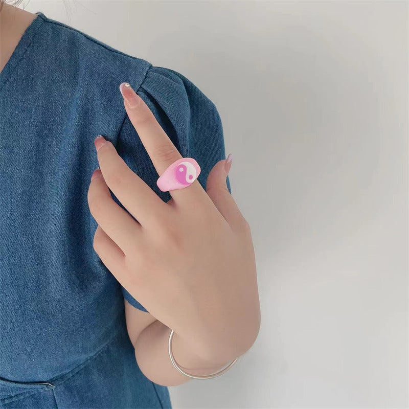 Vintage Geometric Heart Cartoon Resin Ring