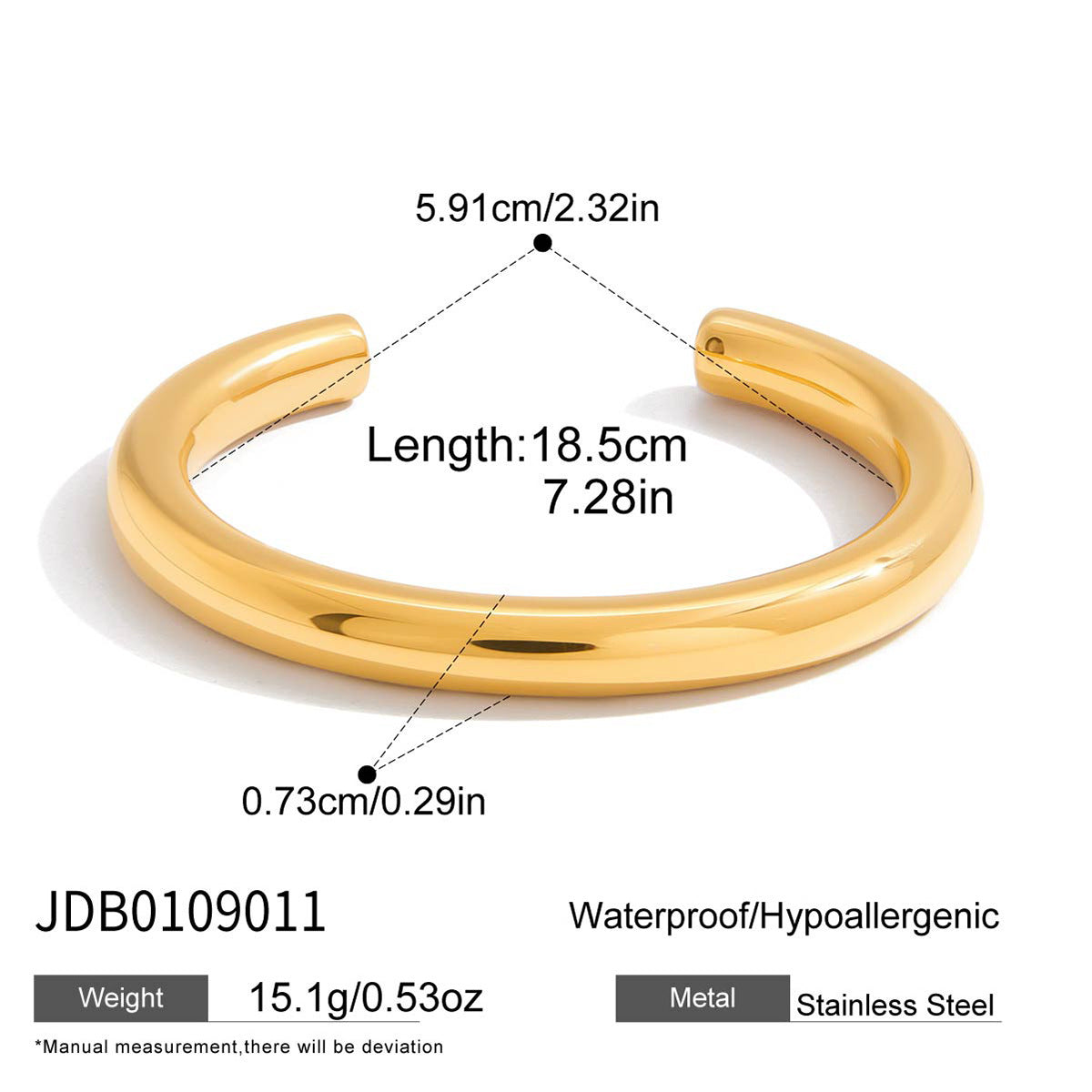 Pulsera minimalista geométrica de acero inoxidable para mujer con baño de oro y diseño de brazalete abierto