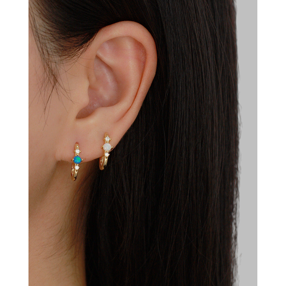 Pendientes de Aro Rectangulares de Plata de Ley 925 con Ópalo, Elegantes y Minimalistas para Mujer