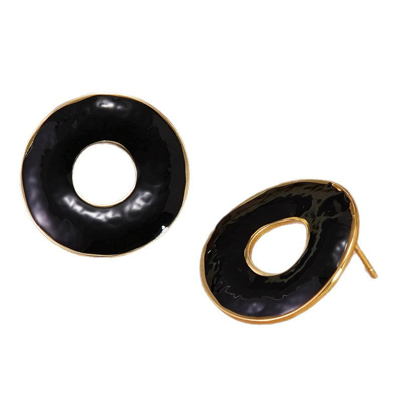 Elegant Drip Oil Round Geometric Stainless Steel Hoop Earrings for Women