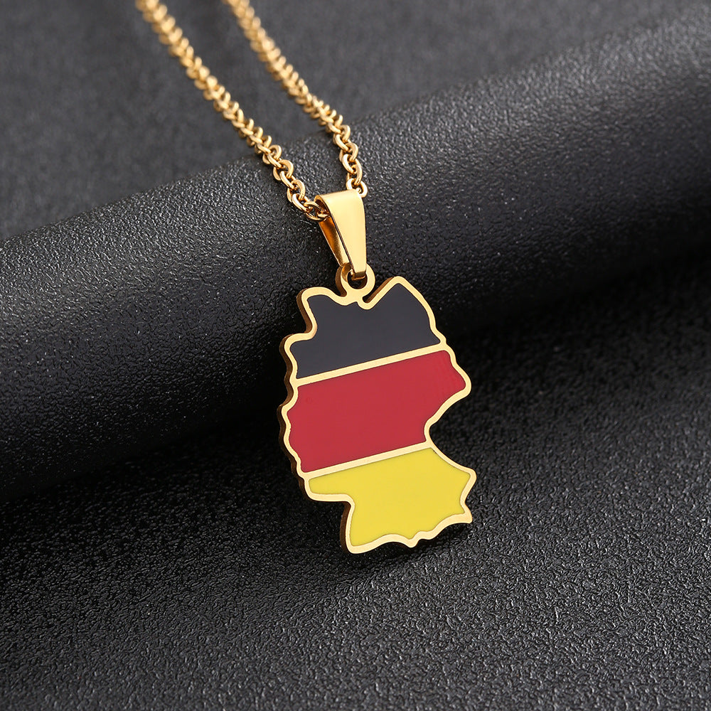 Moderno collar con colgante de mapa geométrico de Alemania en acero inoxidable con dije de acero de titanio, cadena O-Ring galvanizada, estilo unisex