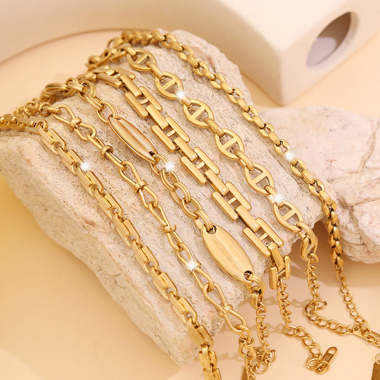 Playful Pig Nose Bracelet in Stainless Steel with Geometric Design and Plated Finish for Women