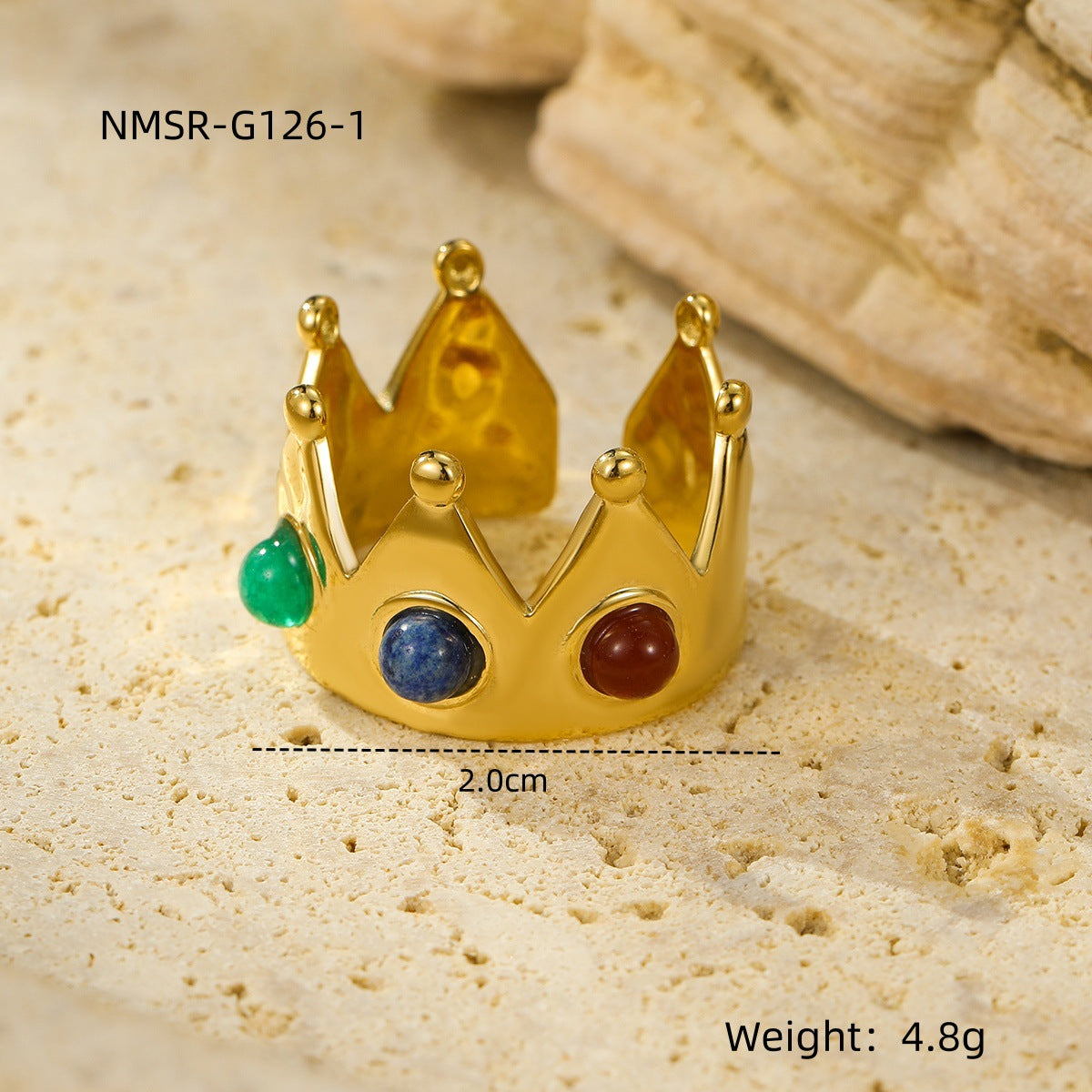 Anello minimalista a forma di corona in acciaio inossidabile placcato oro 18 carati con fascia aperta regolabile da donna