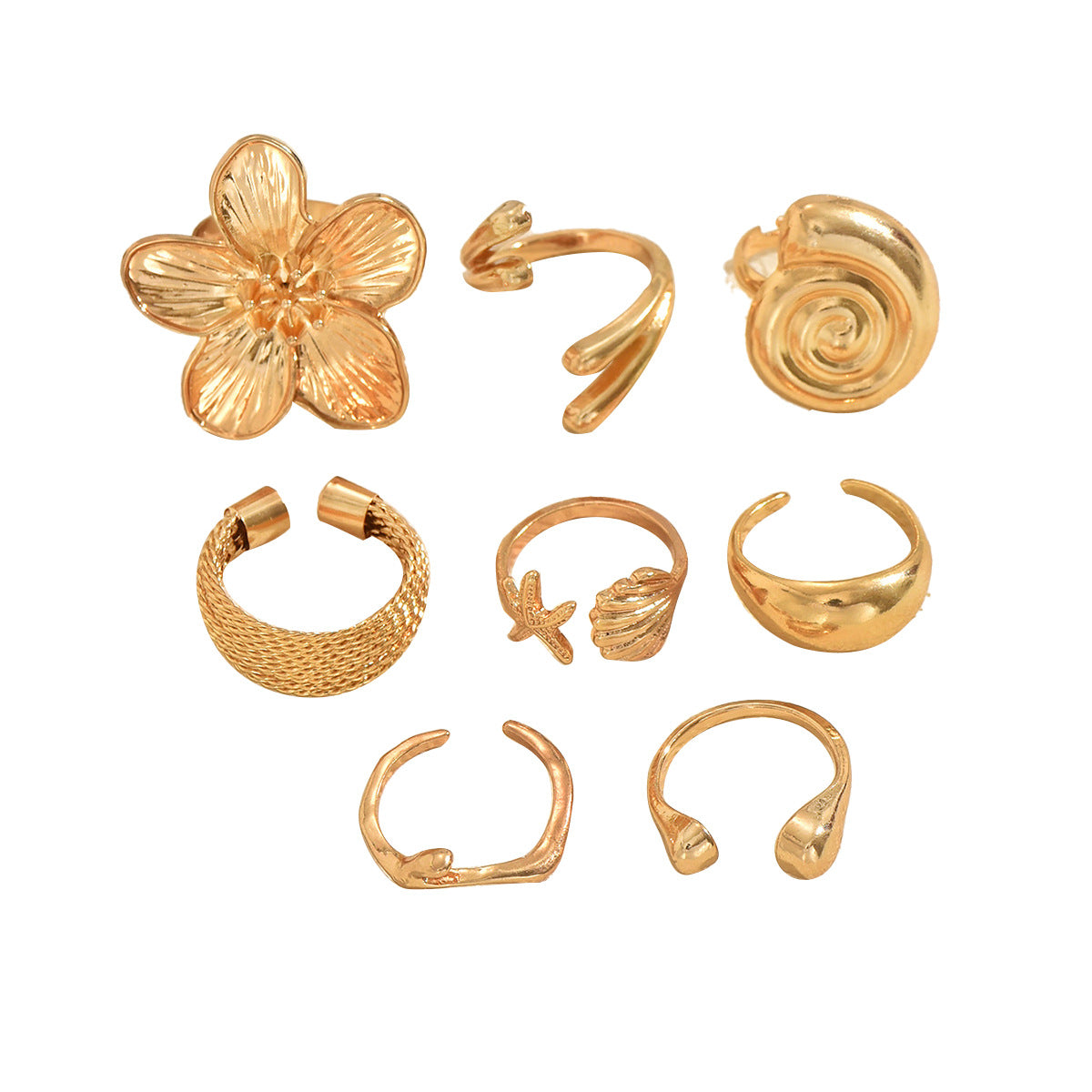 Anillo de lujo con diseño floral geométrico para mujer, chapado en aleación de zinc, anillo abierto ajustable para el dedo índice