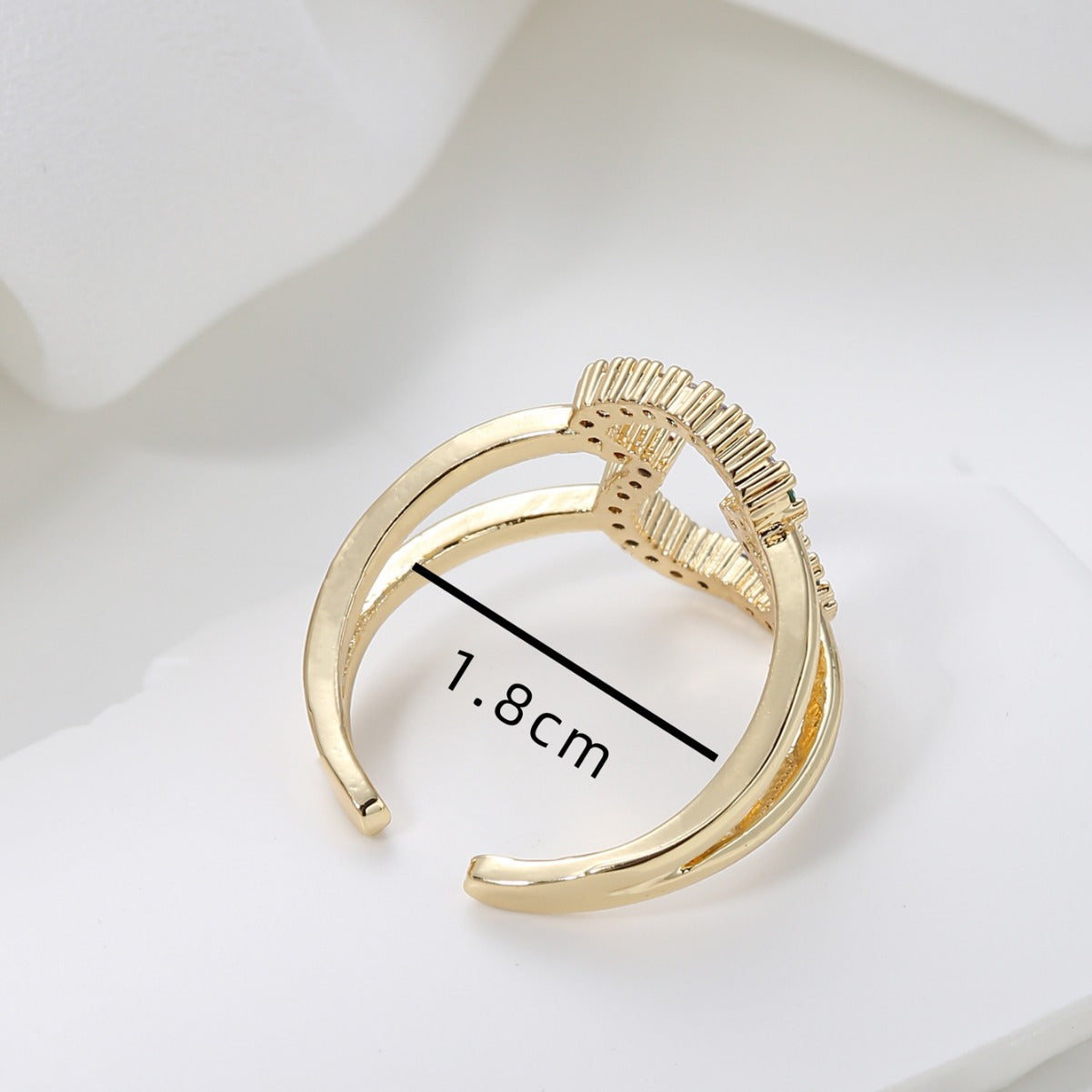 Anillo de cobre rústico-chic con forma de U geométrica calada para mujer con incrustaciones de circonita