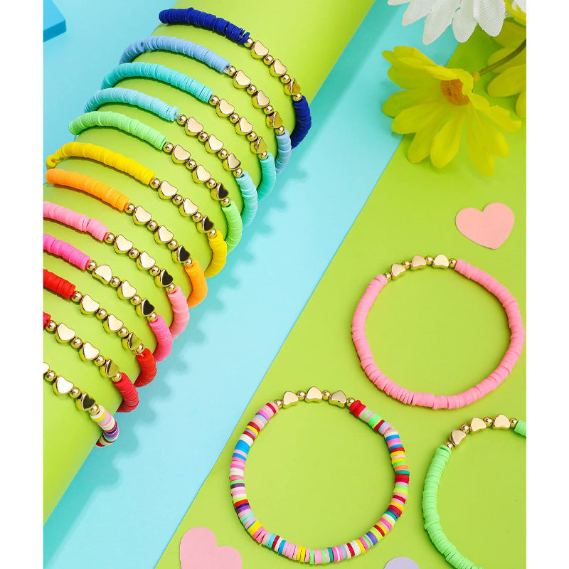 Handmade Heart Shaped Resin Bracelet Unisex Colorful Slice Bangle with Music Note Elements