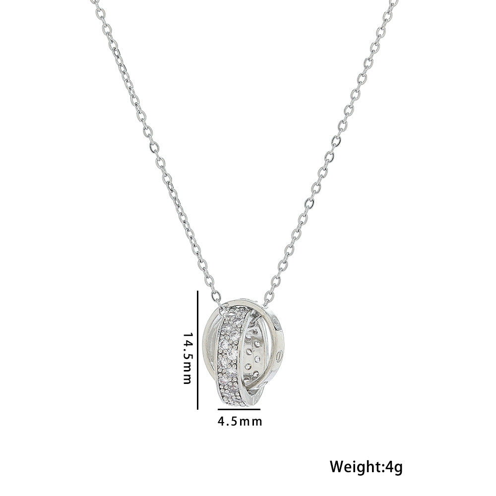 Collana con ciondolo a doppio anello geometrico da donna, catena a medaglione in acciaio al titanio con placcatura in rodio