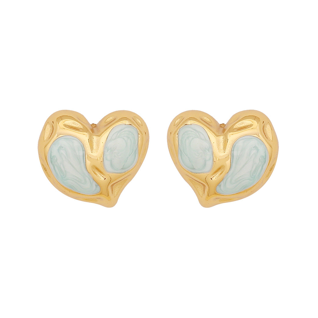Orecchini da donna in acciaio inossidabile a forma di cuore smaltato, in stile fresco e dolce