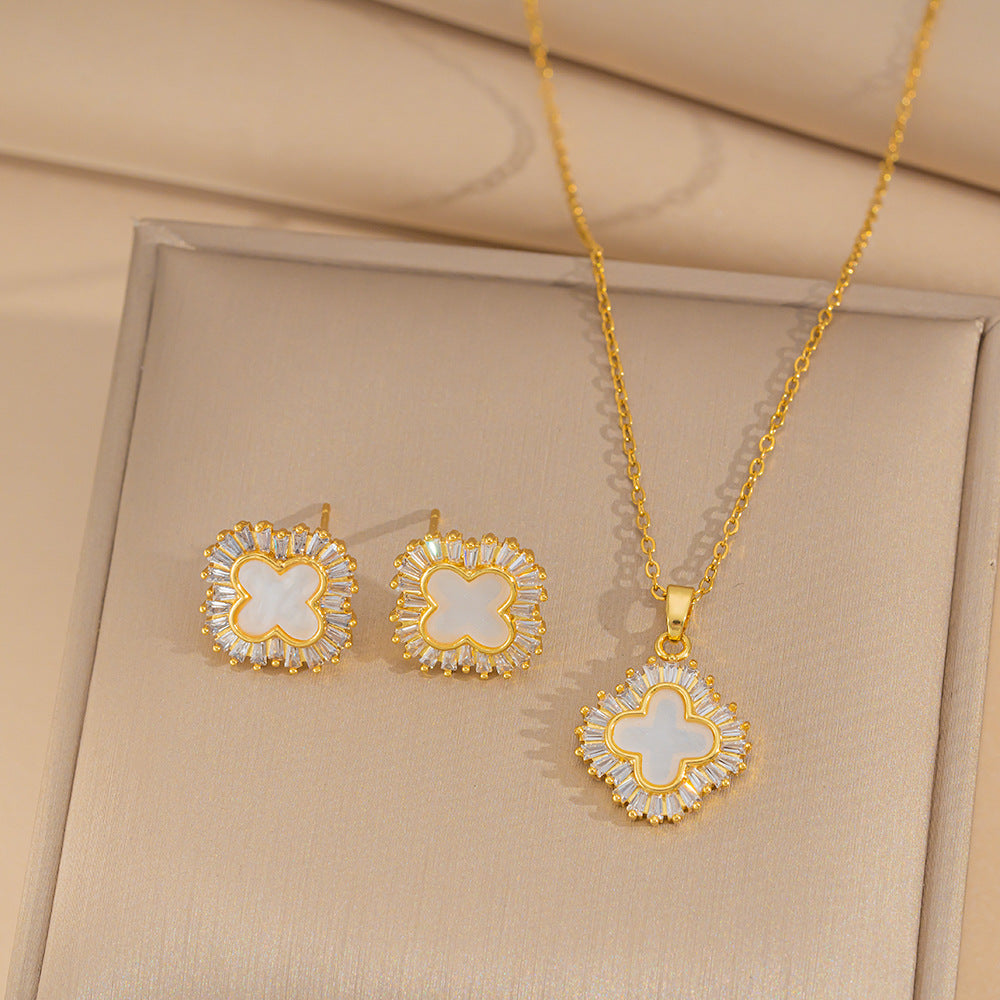 Set di collane da donna minimaliste geometriche in acciaio al titanio con catena a serpente e zirconi micro-pavé