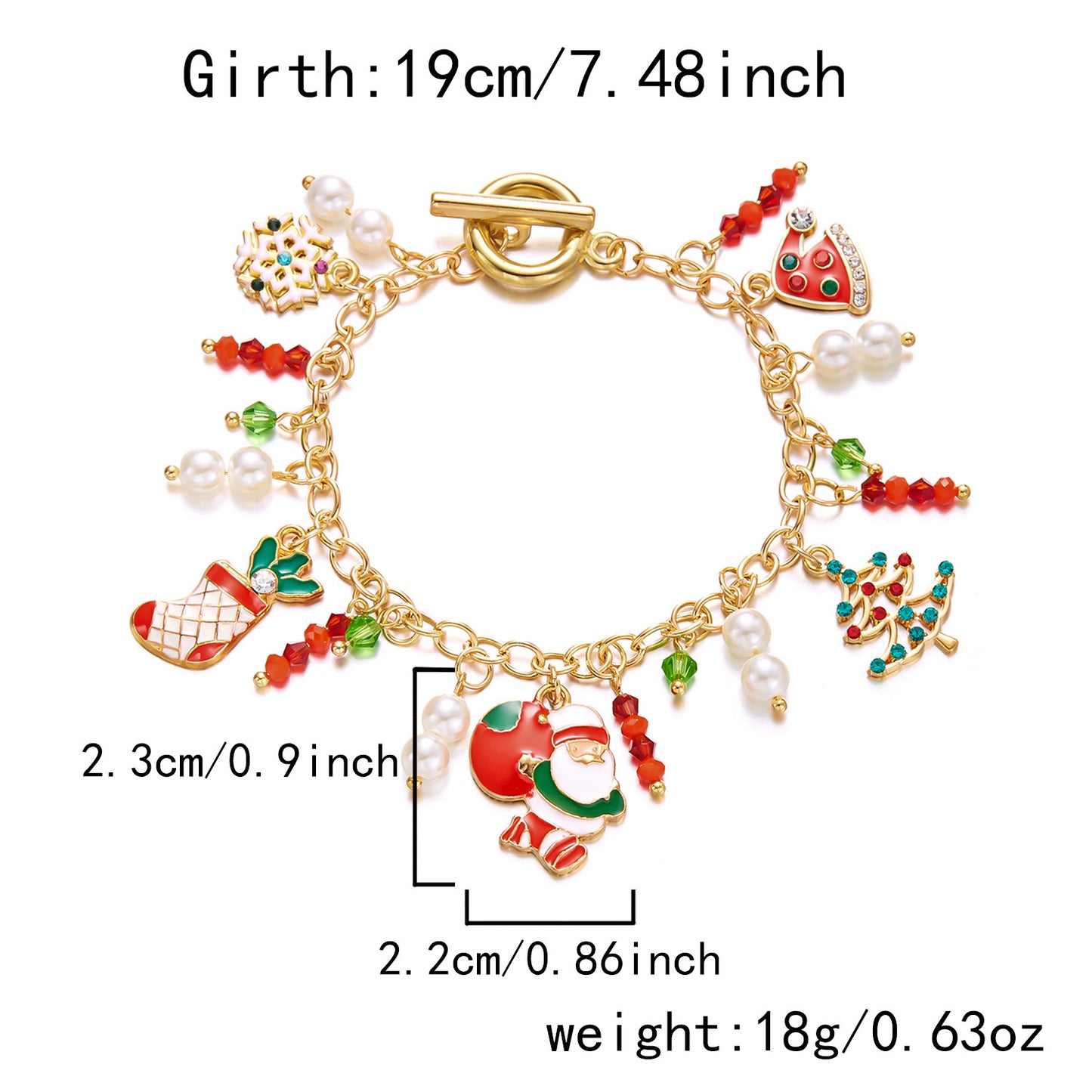 Pulsera navideña de moda para mujer con motivos de Papá Noel y copos de nieve, construcción de aleación, acabado esmaltado, cierre de broche de palanca