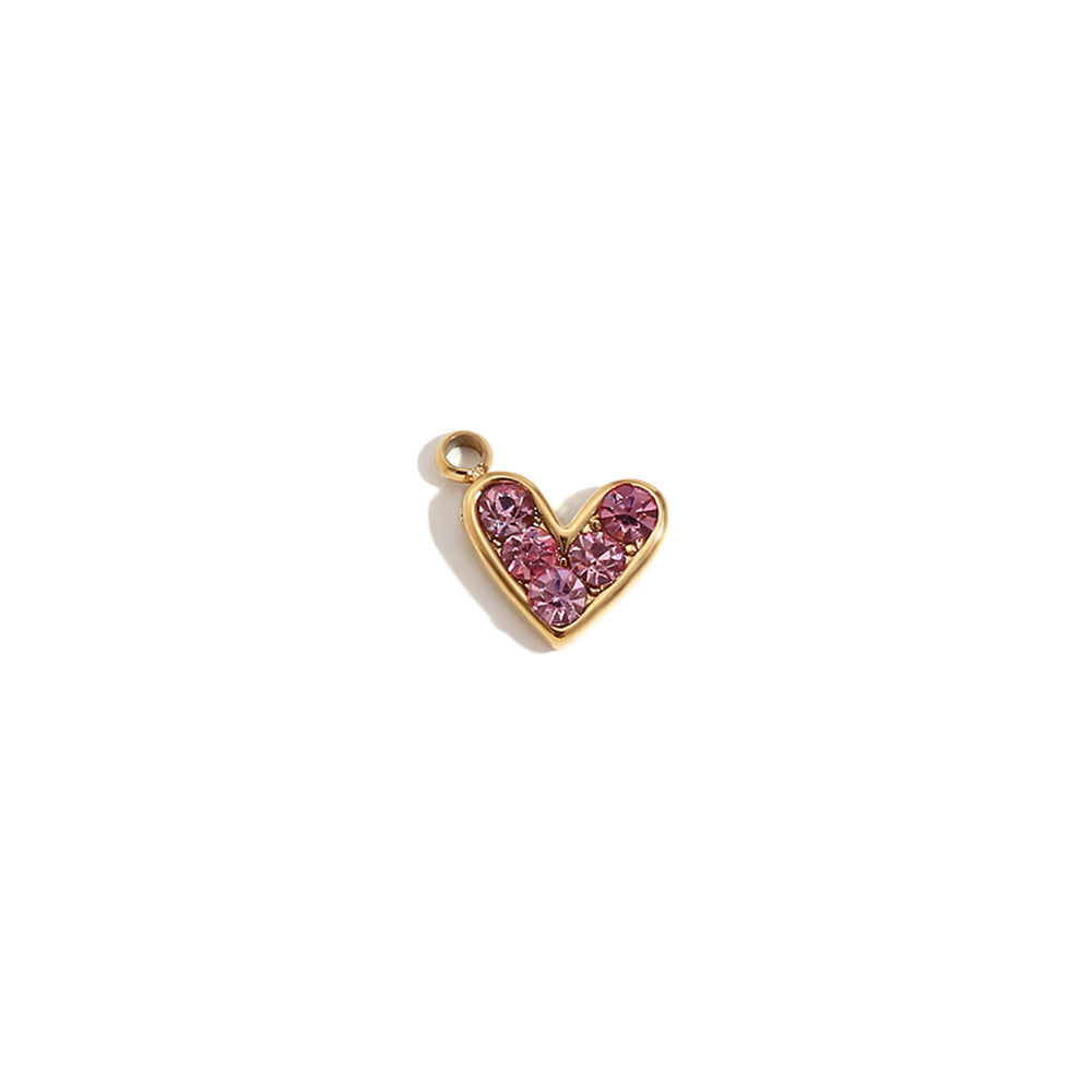 Minimalist Geometric Heart Pendant for Women Stainless Steel with 18K Gold Plating and Micro-Pave Colored Rhinestones