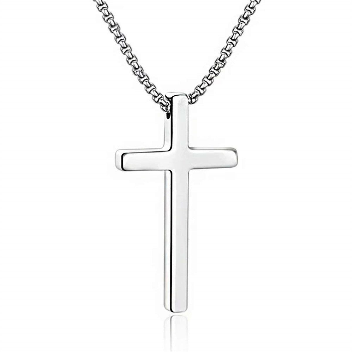 Minimalist Titanium Steel Cross Pendant Necklace for Men with Plated Finish and Pearl Chain