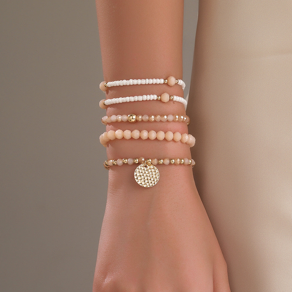 Bohemian Elegant Geometric Round Glass Seed Bead Stretch Bracelet Set for Women