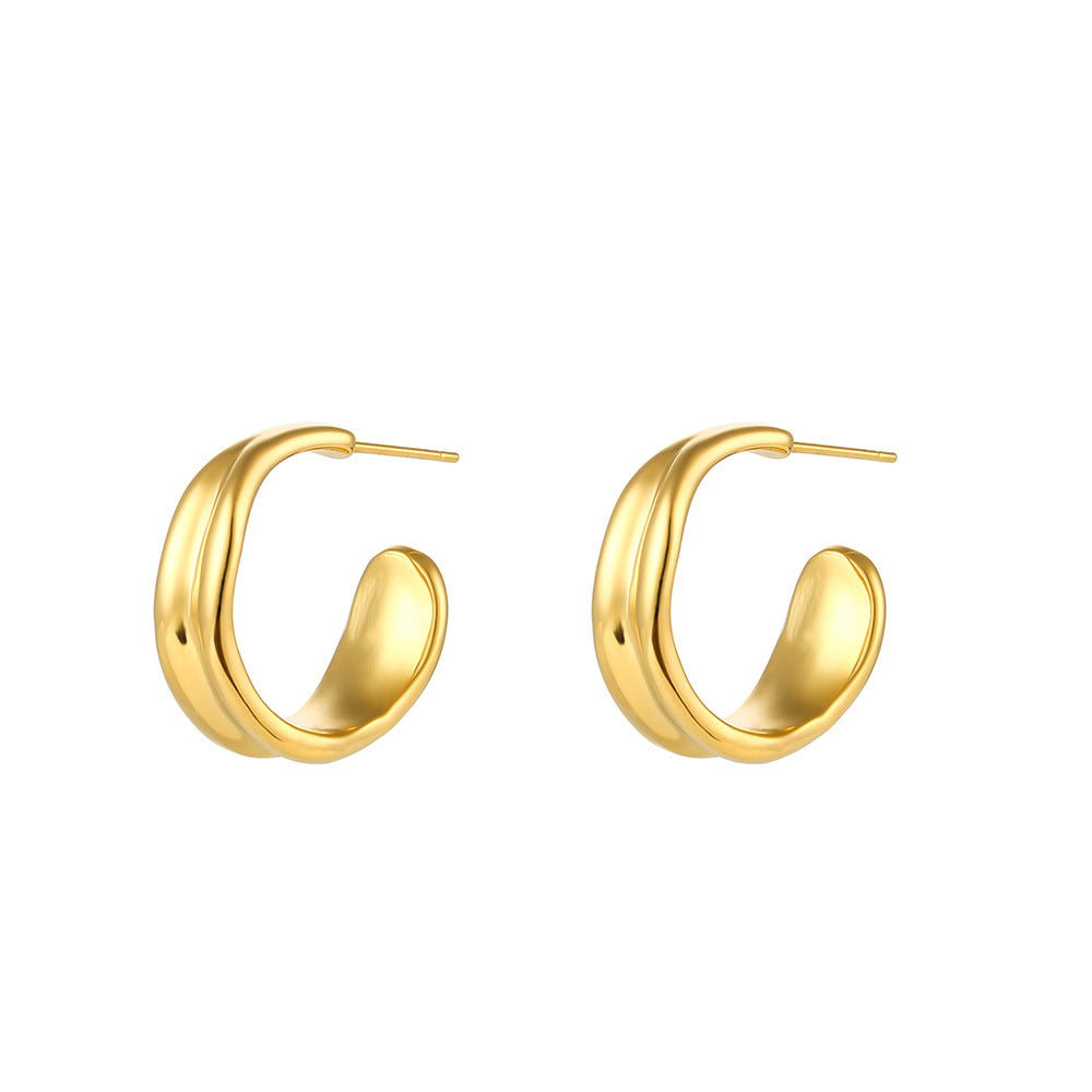 Minimalist Geometric Stainless Steel 18K Gold Plated Irregular Curved Hoop Earrings for Women